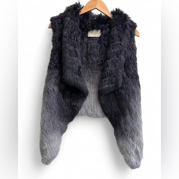 Yves Salomon Jackets & Blazers - Yves Salomon Genuine Rabbit Fur Vest Asymmetrical Black Grey Ombre Size Small 36